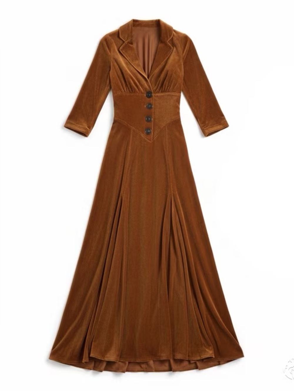 70’s Style Velvet Maxi Dress in Burnt Copper - Picture 3 of 3